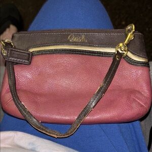Coach Red and Brown Leather Wristlet